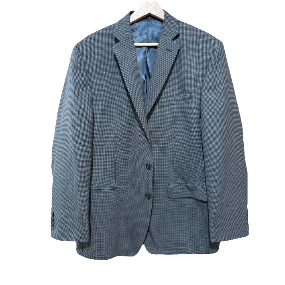 Calvin Klein Men's Sport Coat Blazer 42R Gray 100% Wool Checked Pattern‎ EUC